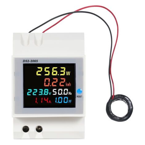Testeur de compteur d'énergie monophasé numérique 6 en 1 D52-2065, montage sur rail DIN, moniteur de tension, courant, facteur de puissance, consommation active (kWh), 40 V à 300 V CA, 100 A (1/5)