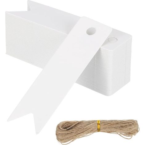 Lot cent étiquette noël papier ficelle blanc dimension 7 sur 2 centimetres réutilisable pour mariage anniversaire cadeau (1/4)
