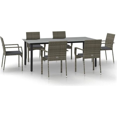 Maison Exclusive - Set da Pranzo Giardino 7pz Nero e Grigio con Cuscini Polyrattan