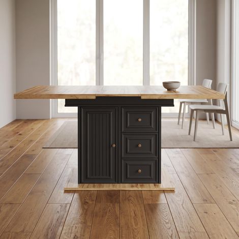 FurnitureR Wood Grain Extendable Dining Table 110 to 140x80cm Drawers (1/5)