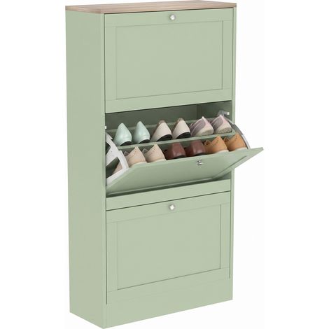 Moderner Schuhschrank, 3 Klapptüren, Platz für 18 Paar Schuhe, 60 x 23,5 x 115 cm, Grün (1/5)