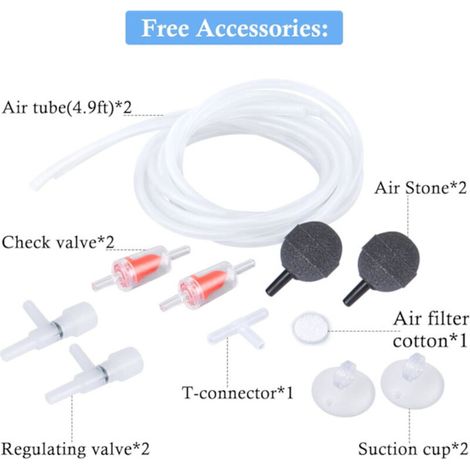 Pompe à air pour aquarium à double sortie, pompe à air silencieuse et réglable avec accessoires, adaptée aux aquariums de 20 à 100 gallons (2 sorties).