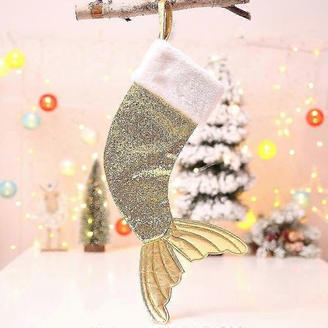 Décoration de chaussette de Noël en forme de queue de poisson à paillettes (1/5)