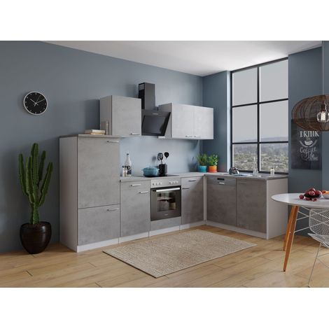 Küche Küchenzeile Küchenblock Winkelküche Weiß Beton Malia 280x172 cm Respekta