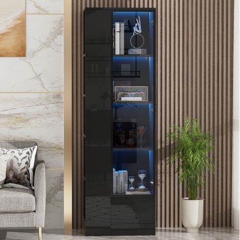 Vitrina negra 50x35x160 cm con puerta de cristal, LED regulable y almacenaje - CHICFURN (1/5)