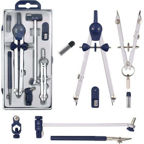 Lot avec compas en acier inoxydable et 5 accessoires pour enfants pour le dessin les mathématiques et la géométrie (1/5)