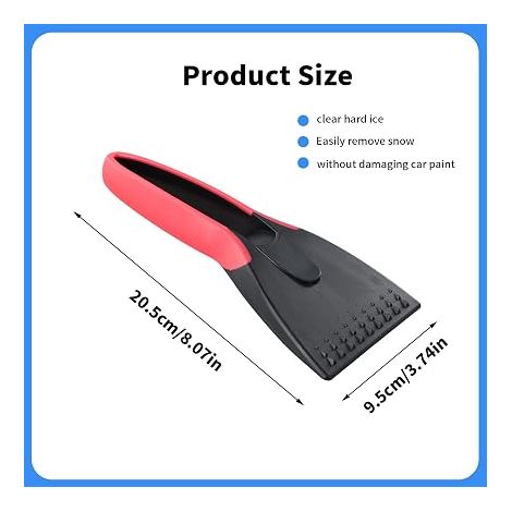 Car Ice Scraper, Car Frost Squeegee with Non-Slip Handle, Car Windscreen Scraper, Plastic Scraper, Universal Car Windshield Tools (Red) (1/4)