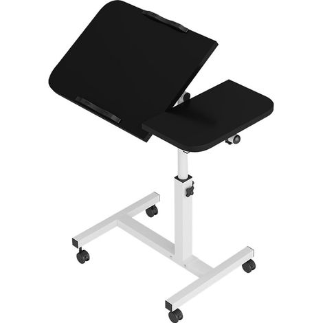 Bureau d’ordinateur mobile – Hauteur réglable, roulettes, plateau inclinable, rebord de sécurité, convertible assis-debout – Table roulante compacte pour lit médicalisé/bureau – Finition noir intégral (1/5)