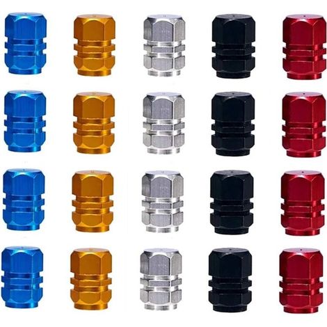 Ventilkappen, 40er-Pack Ventilkappen, Anti-Staub-Staubkappen, Aluminiumlegierung, Reifenventilkappen für Motorrad, Auto, Fahrrad – Silber, Rot, Blau, Schwarz (1/4)