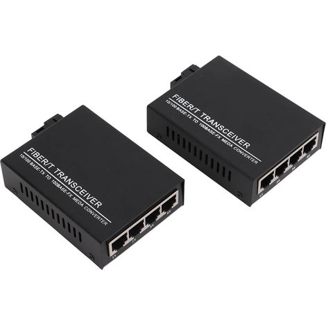 Convertisseur de média Ethernet, émetteur-récepteur à fibre optique monomode 25 km avec alimentation externe, prise 100-240 V. (1/5)