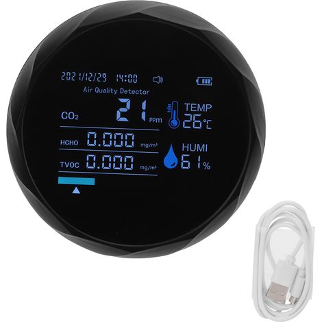 Détecteur intelligent 7-en-1 de qualité d'air CO2, température, humidité, TVOC, dioxyde de carbone - Noir (1/5)