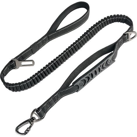 Anti-Pull Large Dog Leash (1.65 M) [Safety Belt] Shock Absorption + Reflective Stitching + Double Handle (Black) (1/5)