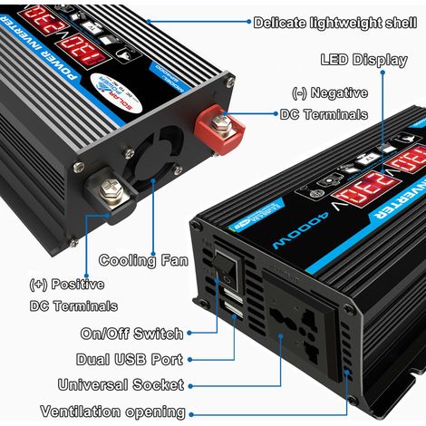 Convertisseur 12V 220V Pur Sinus 4000W Onduleur à Onde Sinusoïdale Pure Transformateur avec Télécommande & Double AC Prises de Courant pour RV Voiture de Camion (1/3)