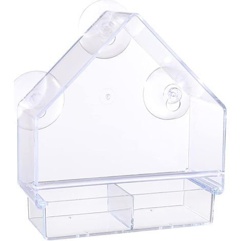 Transparentes Vogelhaus aus Acryl – Fenster-Futterstelle mit Saugnäpfen (Maße: 15,5 x 6 x 16 cm)