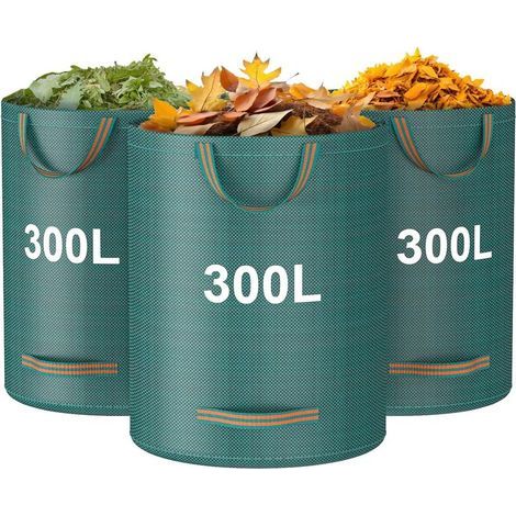 Set mit 3 robusten Gartenabfallsäcken, 300 l Fassungsvermögen, mit Tragegriffen, wiederverwendbare Gartensäcke, faltbare Recyclingsäcke für Laub, Müll, Gartenabfälle, Müllsäcke (1/5)