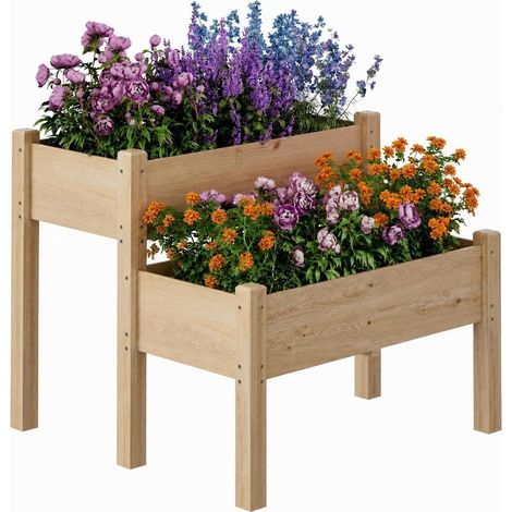 Lot de 2 Bacs Potagers Surélevés en Bois de Sapin, 2 Niveaux (1/5)