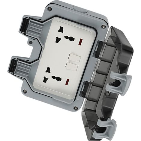 Prise de courant étanche IP66 pour extérieur, 2 positions, 2 interrupteurs, 6 trous (1/5)