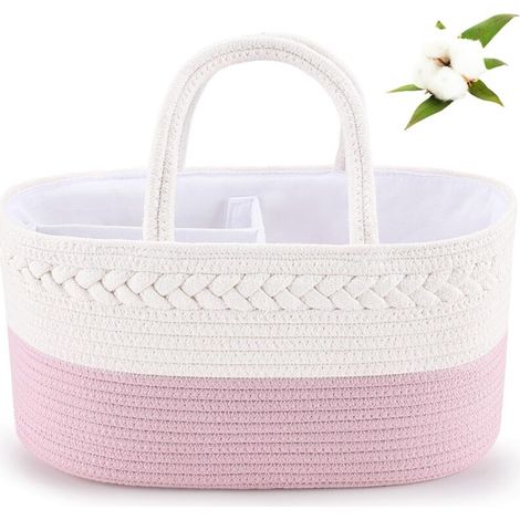 Caja Para Pañales - Cesta De Almacenamiento De Cordel De Algodón - Rosa - 36 X 22 X 18 Cm - 1 Unidad (1/5)