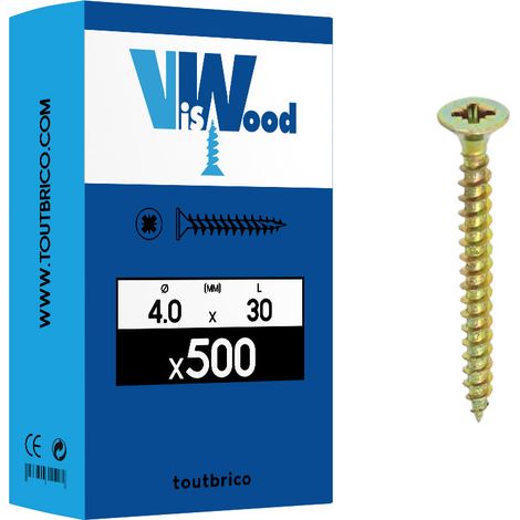 Vis agglo - Viswood - Tête fraisé - PZ - Acier zingué - 4 x 30 mm - Boîte de 500 (1/4)