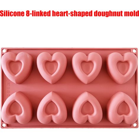 Silikon-Backform für Kuchen, Desserts und Gebäck, 8 Mulden, herzförmige Form, Donut-Backform (1/3)