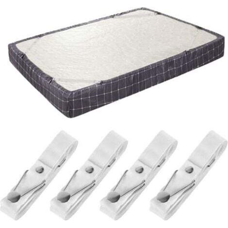(Lot de 4 courts blancs) Sangles de support de drap de lit - Clips de drap-housse réglables Bretelles de fixation de drap de lit Support de pince élastique utilisé pour les draps de lit, les housses d (1/4)