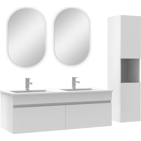 Océan ensemble Salle de Bain avec colonne et miroir ovale 120cm meuble blanc (1/4)