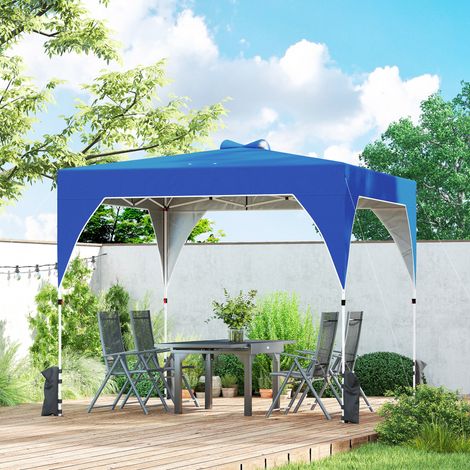 Tenda pieghevole pop-up 3x3 m con sistema di chiusura centralizzata, altezza regolabile, borsa per il trasporto con ruote e sacchi di sabbia, blu