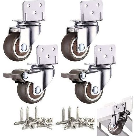 pair 4 Pcs Petites Roulettes pour Meubles 32mm Roulette Pivotante pour Table Basse Armoire Charge 60kg avec Frein Plaque de Montage (1/5)