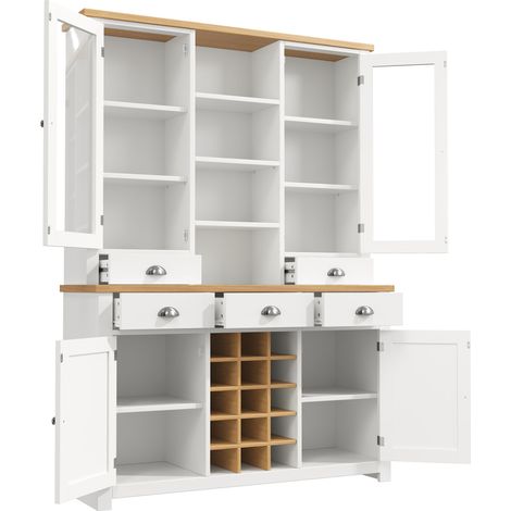 Armoire haute multifonction pour la maison avec dispositif anti-basculement, meuble colonne pour cuisine et salon avec porte vitrée, poignées métalliques et fermeture douce, casier à vin amovible, bla (1/5)
