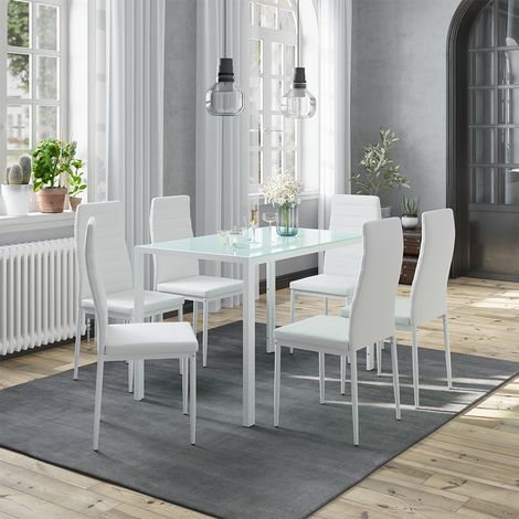Esstisch-Set Grand, Weiß, 120 x 75 cm mit 6 Stühlen, Vicco
