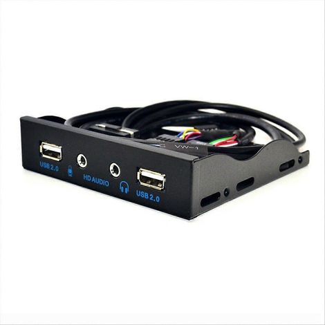 2-Port USB 2.0 Hub mit 3,5-Zoll-Diskettenlaufwerk, HD-Audio und 3,5-mm-Kopfhöreranschluss an der Vorderseite für PC (Schwarz). (1/5)