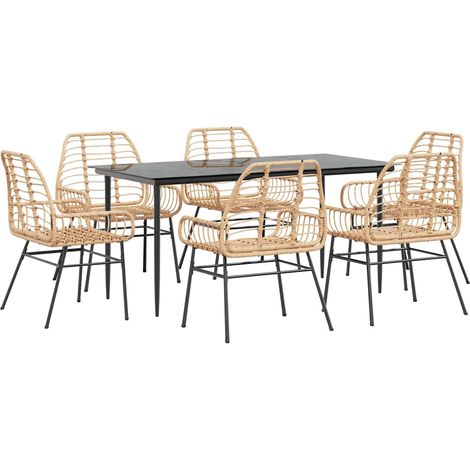 Maison Exclusive - 7-teiliges Garten-Esszimmerset Braunes Polyrat