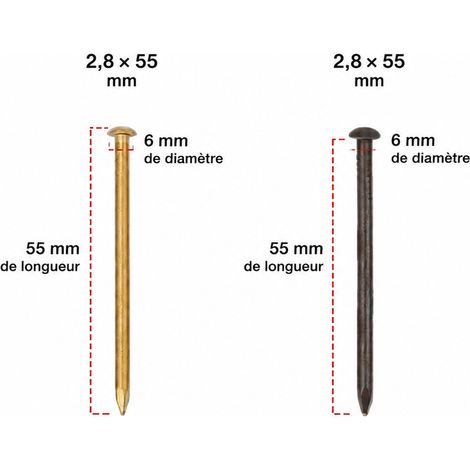 Clous décoratifs ronds en laiton 2,8 x 55 mm, lot de 20 2.8 55mm 20 5,5 × 5,5 × 0,28 cm 60 g – Livraison gratuite