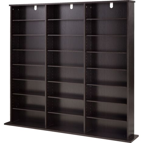 CD-DVD-Regal mit höhenverstellbaren Einlegeböden, 8 Ebenen, braun, 142 x 22 x 130 cm für Bücher und Spiele im Wohn- oder Arbeitszimmer (1/5)