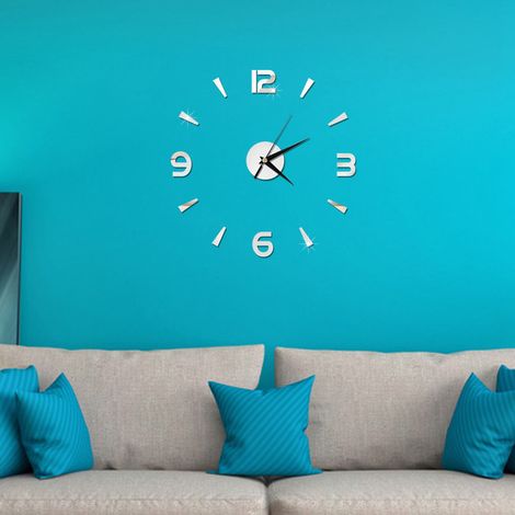Wanduhr-Aufkleber, 1 mm Acryl-Spiegeluhr-Dekoration, DIY-Wanddekoration, modernes Zuhause, Büro, Zimmer (Silber) (1/5)