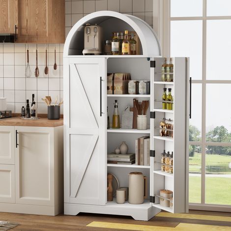 Armoire de Cuisine Blanche 165cm, Vitrine Haute avec Étagères Ouvertes, Meuble de Rangement en Bois MDF pour Salle à Manger et Salon, 70x40x165cm (1/5)