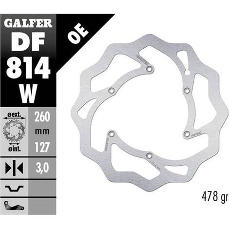 Disco freno anteriore Galfer Beta RR 250/300/350 '12-, RR 390/400/430/450/450/498 '14-, XTrainer 250/300 '15- Wave (260x127x3mm)