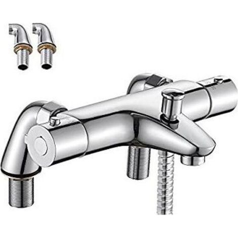 Mitigeur thermostatique de baignoire – Laiton massif – Finition chromée PVD – Température de sécurité 38°C – Installation facile (1/5)