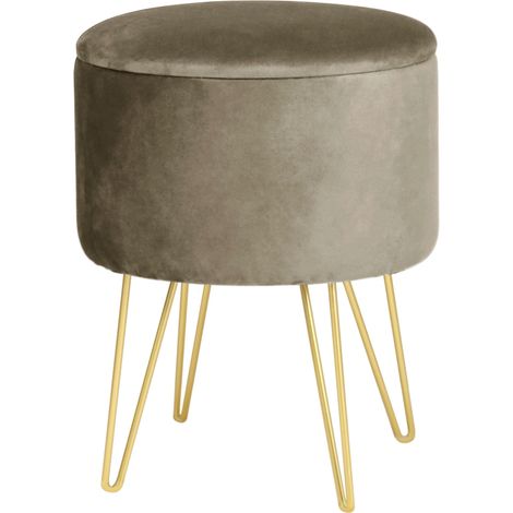 Pouf de Rangement avec Couvercle AKORD LILI velour colour Beige hauteur 45 cm (1/5)