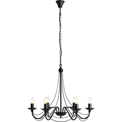 Hängelampe Metall B: 65 cm H: max. 108 cm Schwarz E14 rund Klassisch Pendelleuchte