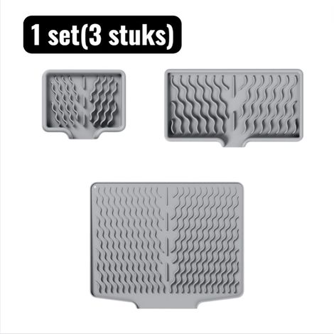 Tapis d'égouttage en silicone antidérapant avec rainures, résistant à la chaleur, pour plan de travail, gris (1/5)