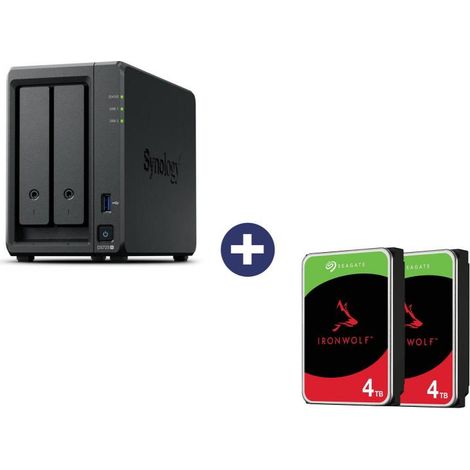 Servidor NAS Synology DiskStation DS725+ (2 bahías) + disco duro NAS Seagate IronWolf® de 8 TB (2 x 4 TB) de 3,5 pulgadas