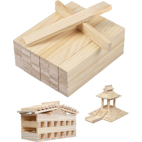 Ensemble de 50 Pièces, Planches Rectangulaires en Bois de pin Non Fini 160 × 22 × 8 mm – planche de bois, pour Bricolage, Décoration, Construction et Lambris, tasseau (1/5)