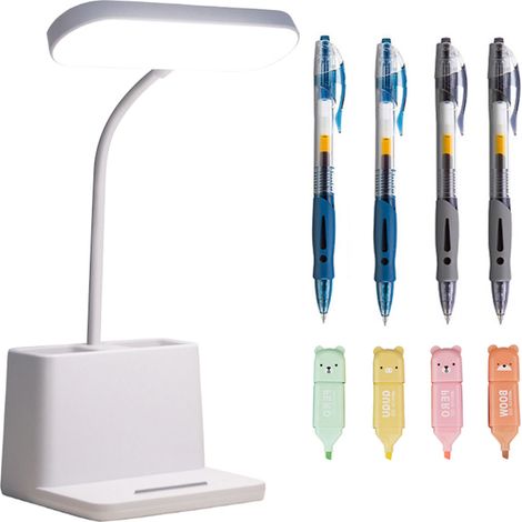 lámpara de escritorio LED recargable, brazo flexible, portalápices, 3 niveles de intensidad, para estudiantes (1/5)