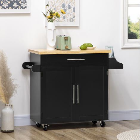 Carrello cucina 109/40/89 cm nero con porta-spezie, portasciugamani e ampio spazio contenitivo (1/5)