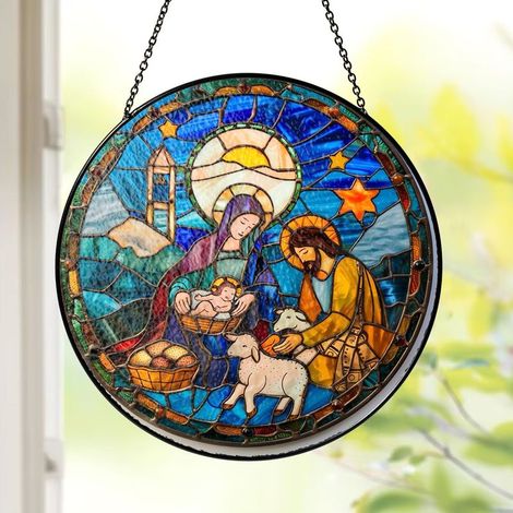 Attrape-soleil vitrail 9 cm – Déco fenêtre artisanale (1/4)