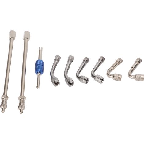 Prolongateur de valve métallique 45 90 135 degrés pour pneus de voitures, camions, tondeuses à gazon et véhicules à double essieu (1/5)