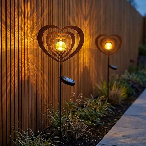 2x Solarleuchte Gartenleuchte Außenleuchte Metall rostfarben LED Glaskugel H 82 cm (1/5)