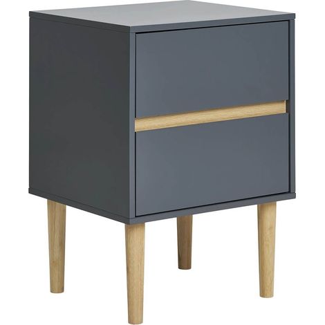AVEL - Chevet 2 Tiroirs en MDF Gris Foncé et Bois Naturel (1/5)