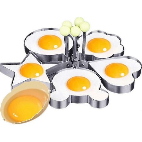 Lot de 5 cercles à œufs en acier inoxydable, moule à œufs au plat, moule à omelette, moule à crêpes (1/4)